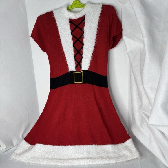 Poof! New York Merry Christmas Santa SS Red Sweater Dress Chunky Knit Women L - Picture 1 of 10